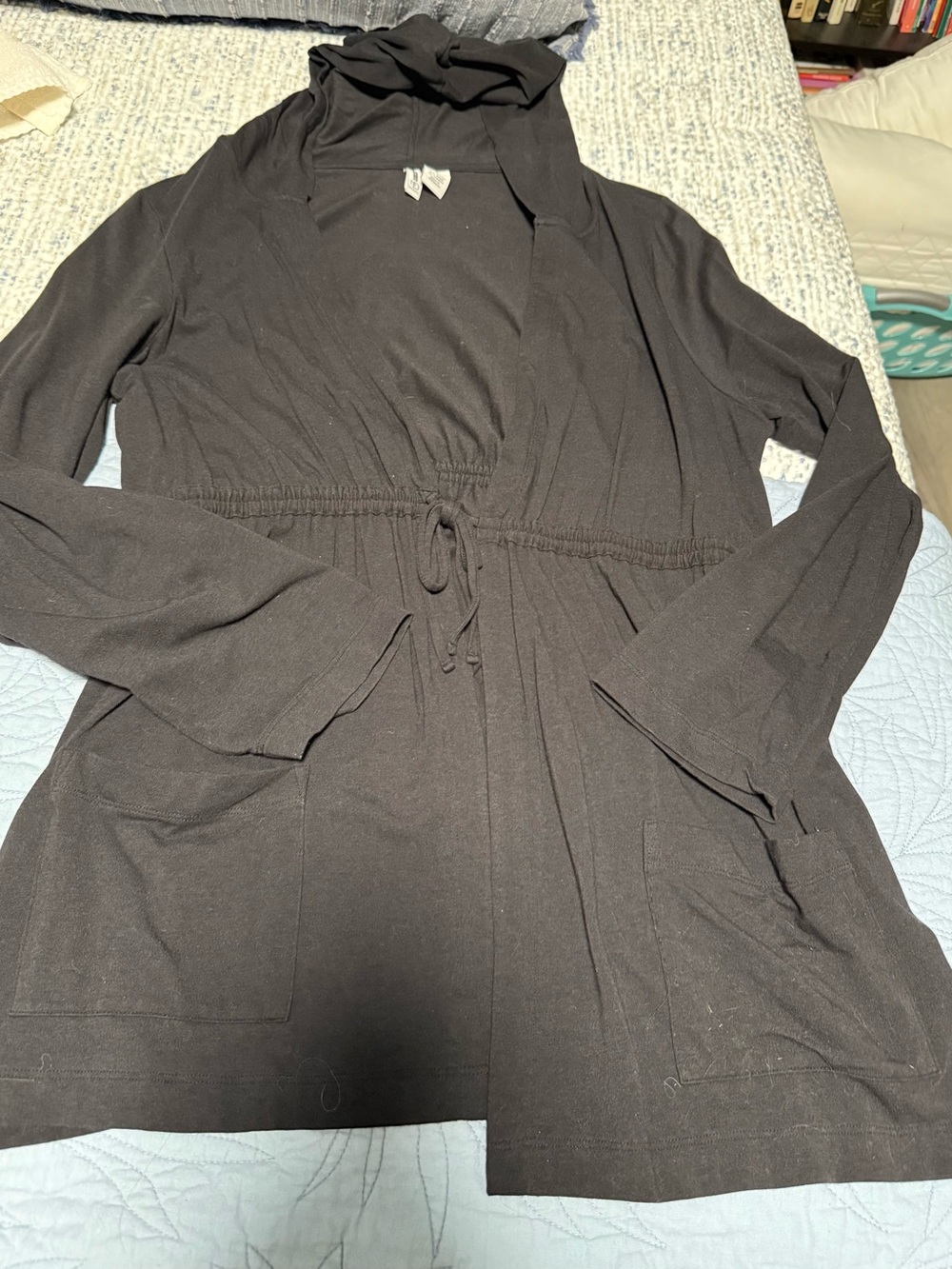 new directions Black Long-Sleeve Drawstring Waist Open Cardigan